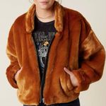 Free People $168 Faux Fur Furry Bomber Jacket Terracotta Golden Brown Size S Photo 1