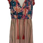 Mystree  Boho Floral Stripe Tassel Dress Mixed Print Festival Style Medium Photo 0