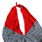 Mud Pie  Halter Top Backless Orange and Dark Blue Wave Pattern Swim Coverup Photo 4