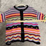 Coriresha Multicolor Striped Open Knit Bell Sleeve Cardigan Sweater Black Size XL Photo 4