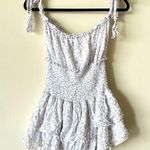 Forever 21 NWOT White Floral Ruffle Ruched Romper Shoulder Ties Gathered Waist Photo 0