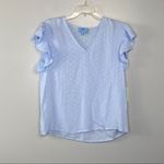 CeCe  NEW Light Blue Ruffle Sleeve V Neck Blouse Feminine Chic Cottage Top Size S Photo 1