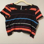 Free People Black & Orange Striped Cropped Oversized Tee Shirt Womens XS Boxy Photo 0