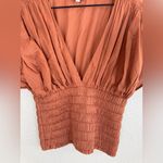 ALC Frank A.L.C. Luna Shirred V Neck Cotton Top in Armagnal Dusty Coral size 0 $295 Photo 8