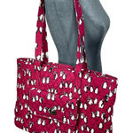 Vera Bradley  Quilted Playful Penguins Turnlock Tote Bag Crimson Red Retired Photo 0