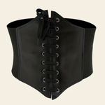 Vintage Style Lace Up Faux Leather Elastic Girdle Black Casual Wide Waist Belt Photo 8