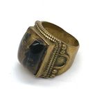 Agate Stone with Brass Metal Ring Gold Photo 3