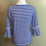 sara campbell blue white striped 3/4 pleated bell sleeve top Size M Photo 2