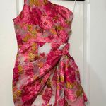 Showpo BRAILEY MINI DRESS - ONE SHOULDER WRAP FRONT IN PINK JACQUARD Photo 7