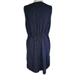 Old Navy  Size S Linen Blend Dress Button Front Midi Pockets Navy Blue Striped Photo 1