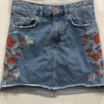 ZARA  denim mini skirt with floral embroidery sz xs Photo 1