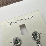 Charter Club  Silver Tone Green Clear Pierced Dangle Drop Earrings NWT Photo 1