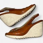 Cherokee Vintage Tan Leather Boho Buckle and Open Toe Wedge Sandals Sz 8 Photo 0