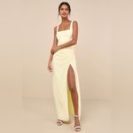 LULU’S Glamorous Disposition Light Yellow Ruched Maxi Dress Size XS Photo 5