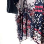 Free People  Pieced With Paisley Tunic Fringe Sweater Top Size M/L Photo 5