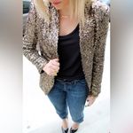 ZARA  Open Front Gold Sequin‎ Black Lining Tuxedo Blazer Jacket Size Small Photo 3