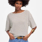 Madewell  Embroidered Boxy Knit Tee Striped Cotton Blend Ivory Relaxed Small NWT Photo 0