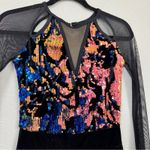 Weissman Costumes Adult Small Sequined Black Velvet Shorts Leotard Sheer Sleeve Photo 1