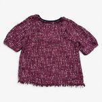 Entro  Pink Burgundy Tweed Black Bow Blouse Size L Photo 2