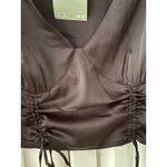 H&M Divided Blouse Top Long Sleeve V Neck Ruched Tie Front Brown Medium Photo 1