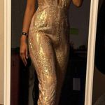 Miss Circle New York Beige Golden Backless Sequin Jumpsuit Photo 0
