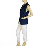 White House | Black Market NAVY BLUE LINEN BLEND VEST (10) Photo 6