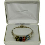 Sterling Silver  Bead Charm Bracelet Glass Beads 7.5" European Snake Chain w/ Box Photo 0