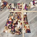Mystery Mexican Print Smocked Top Bell Sleeve Tunic Shirt Tan‎ Multi Medium Tan Photo 11