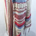 Woven Heart Open Front Sweater Cardigan Fringe Striped L Photo 3