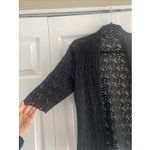 Eileen Fisher  Womens Medium Black Wool Open Knit Cardigan Sweater Photo 2