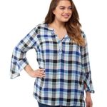 STATUS BY CHENAULT 2X Blue Plaid Henley Top Ruffle Sleeve Photo 1