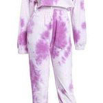 Tic Toc  Cropped Crewneck Tie Dye Sweatshirt Purple White Size Large NWT Photo 0