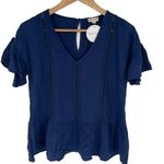 Hem & Thread  Womens Peplum Blouse Top Flutter Sleeve V Neck Navy Blue Size Small Photo 0