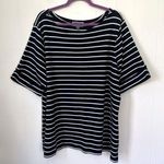 Karen Scott  Woman Navy Striped Short Sleeve Knit Pullover Sweater Top ~ Size 3X Photo 0