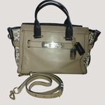 Coach swagger Leather Snake Print Satchel Handbag Adjustable Strap Beige Black Photo 0