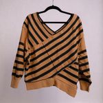 We The Free  Striped V Neck Sweater Pink Black Asymmetrical Size L Photo 0
