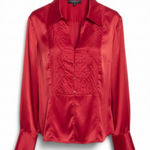 Jones New York  Signature Red 100% Silk Button Front Blouse XL Photo 0