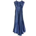 La Femme  Sweetheart Strapless Ruched Bodice Satin Gown 28608 Navy Blue Size 8 Photo 4