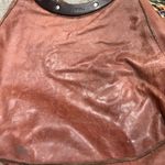 Leather Dean Bag Teardrop Round Handle Hobo Boho Two Tone Hippie Western Medium Brown Photo 3