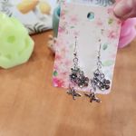 Handmade Bee Flower Dangle Drop Earrings, Silver Bead Dainty Elegant Minimalist Jewelry Photo 2