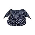 Draper James  Heart Field Lennox Off The Shoulder‎ Blouse Navy White Large Photo 1