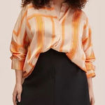 Mango  MNG Satin Print Blouse Tunic Orange‎ Oversized Long Sleeve Imported Size 6 Photo 0