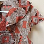 Miss Tina Women’s Coral Brown Geometric Ruffle Short Sleeve Boho Zipper Dress S Photo 4