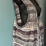 Cato Open Front Cardigan Sweater Loose Knit Fringe Neutral Beige Navy 22/24 W Photo 1