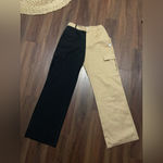 Bershka  Black/Tan Contrasting Two-Tone Straight-Fit Cargo Pants 2 tailored $98 Photo 6