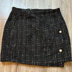 Black Tweed Faux Wrap Button Up Skirt Size S Photo 0