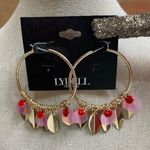 NWT LYDELL New York Hoop Earrings w/ Pink &ā Gold Feather/Leaf Charms Photo 0