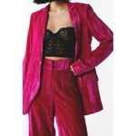 Nasty Gal Magenta Pink Crushed Velvet Blazer & Wide Leg Pants Set Size 2 Photo 3