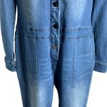 Buttons Feisty Boutique Stretch Denim Jumpsuit L Blue  Pockets Rosie the Riveter Photo 3