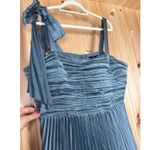 Lulus NWT  Blue Gorgeous Purpose Slate Satin Pleated Sleeveless Bow Maxi Dress 1X Photo 5